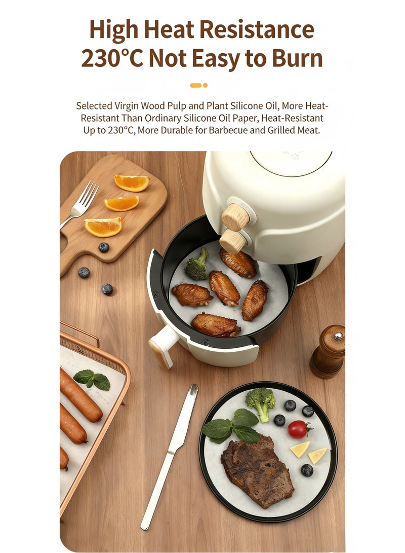 16cm Round Baking Parchment Paper (50 Sheets), 38G Thickened Food-Grade Silicone Oil Paper, Heat-Resistant Non-Stick Liners for Air Fryer & BBQ - Image 5